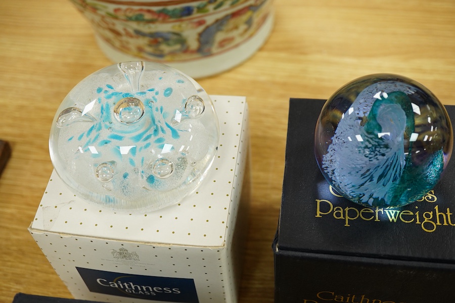 Eight various glass paperweights including Caithness